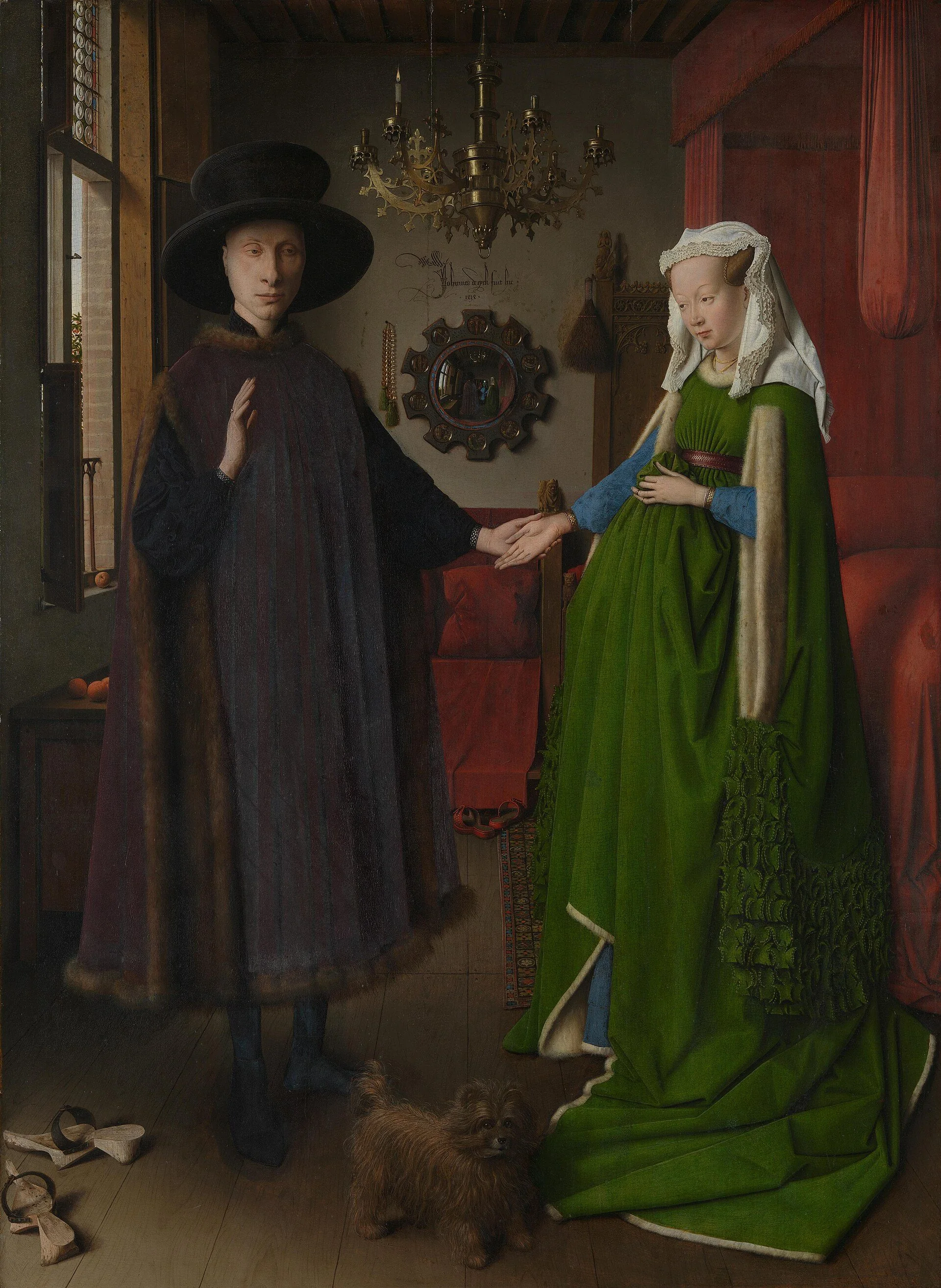 The Arnolfini Portrait by Jan van Eyck, a Northern Renaissance interior dense with reflective objects